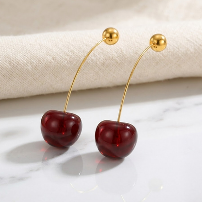 Cerise Élégance Drop Earrings