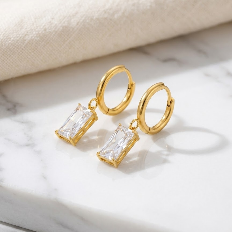 Radiant Baguette Drop Hoops
